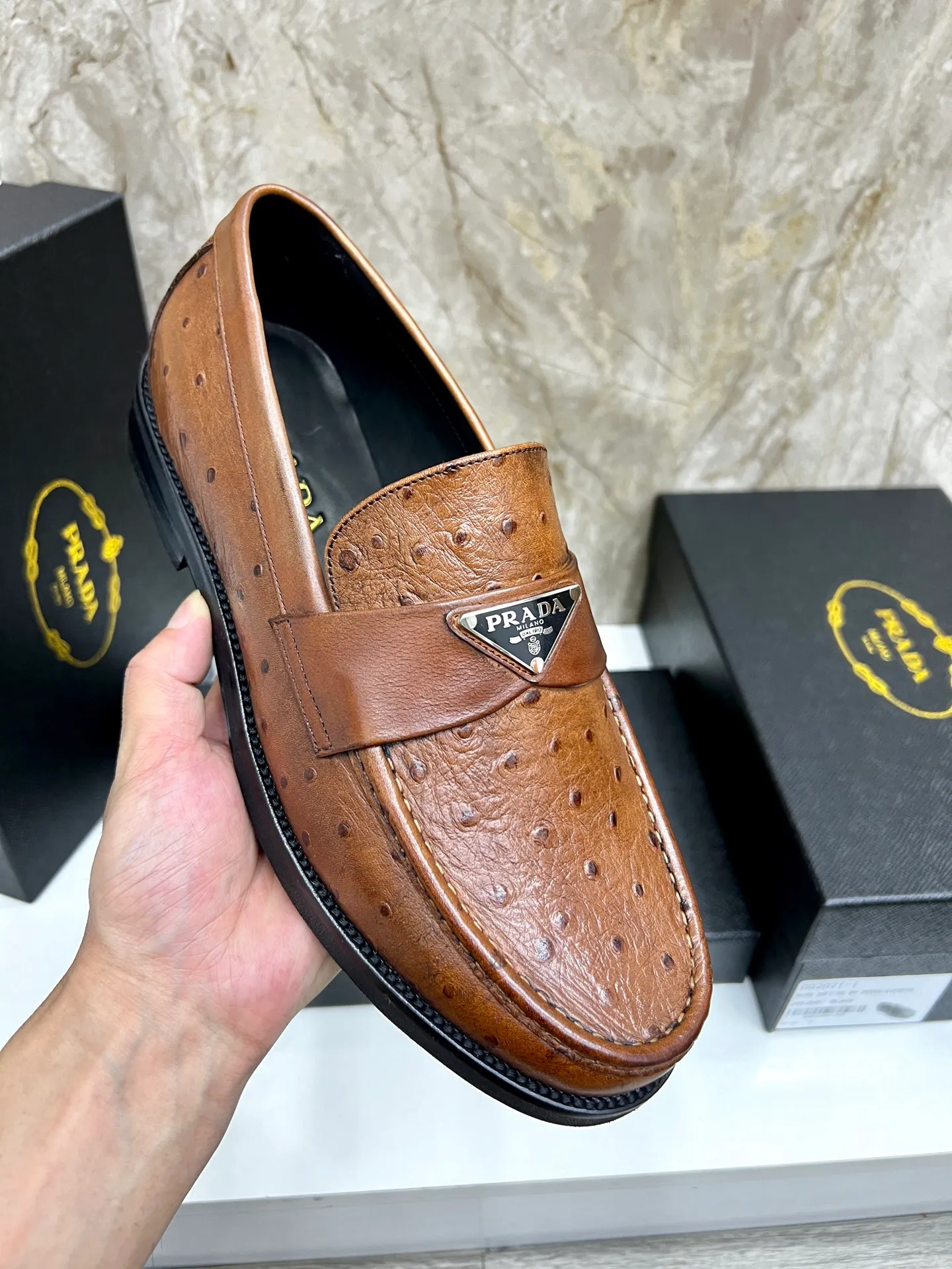 PRADA~ Size: 38-44 (customized 45/46 P: 💰880 P's original official website new high-end men's leather shoes, top-quality original replicas, made of imported open edge beads/calf leather, calf leather breathable lining, original leather outsole!